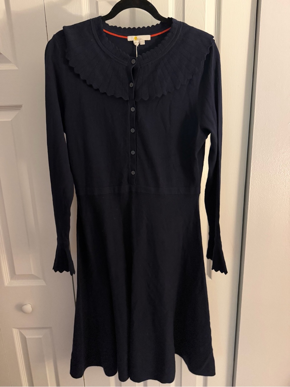 Boden Navy Long-Sleeve Dress with Pleated Yoke US 10P
